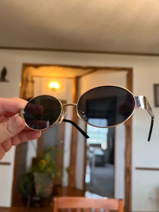 Gold Frame Black Lens Oval Sunglasses - Women - Picture 2 of 6